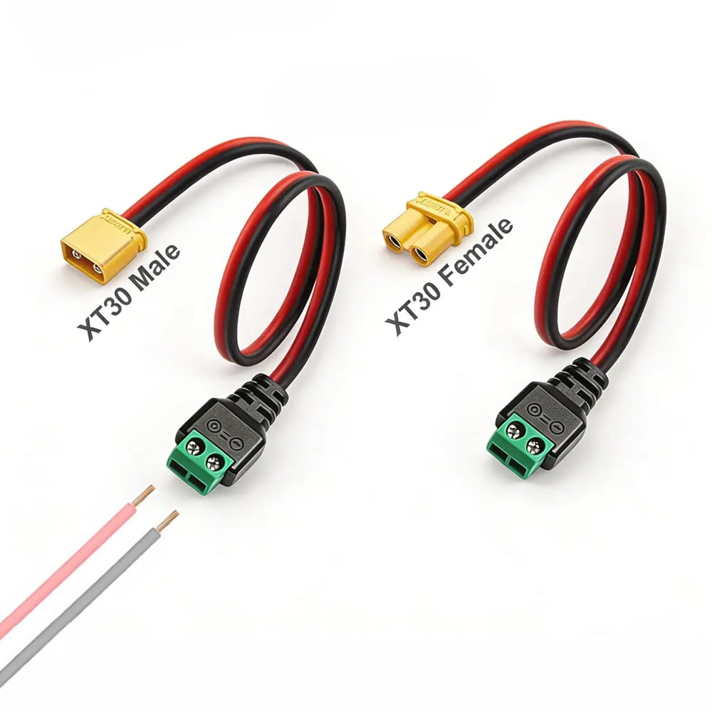 Drone Battery Connector - XT30オス・メスコネクタプラグを無はんだ2ピンネジ端子アダプターに接続し、FPVドローン、RCリポ、固定翼機のバッテリー接続に使用します。